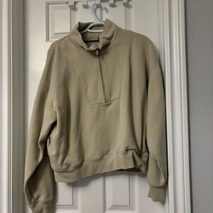 essentials fear of god fleece lined green ish grey quarter zip